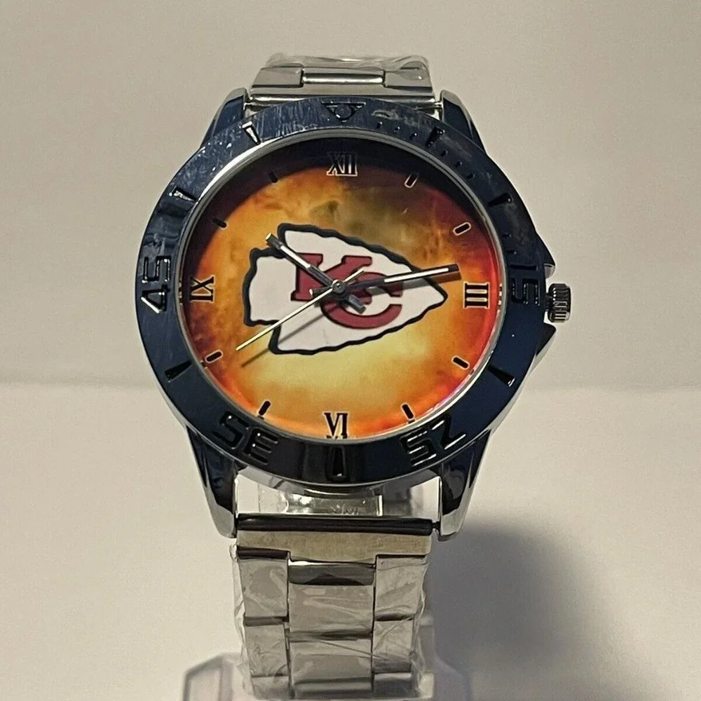KANSAS CITY CHIEFS NFL Team Logo Men's Stainless-Steel Watch NEW - needs battery